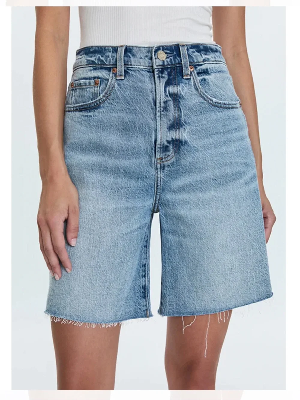 Pistola Kaylee High Rise Pinched Loose Straight Jean Short in Boulder Wash Blue